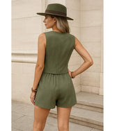 Conjunto Feminino Alfaiataria Colete e Short Linho | Fefa